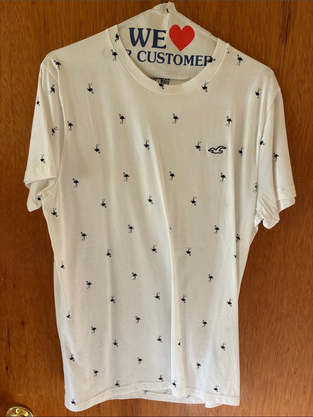Hollister White Short Sleeve Tee with Navy Flamingo Print